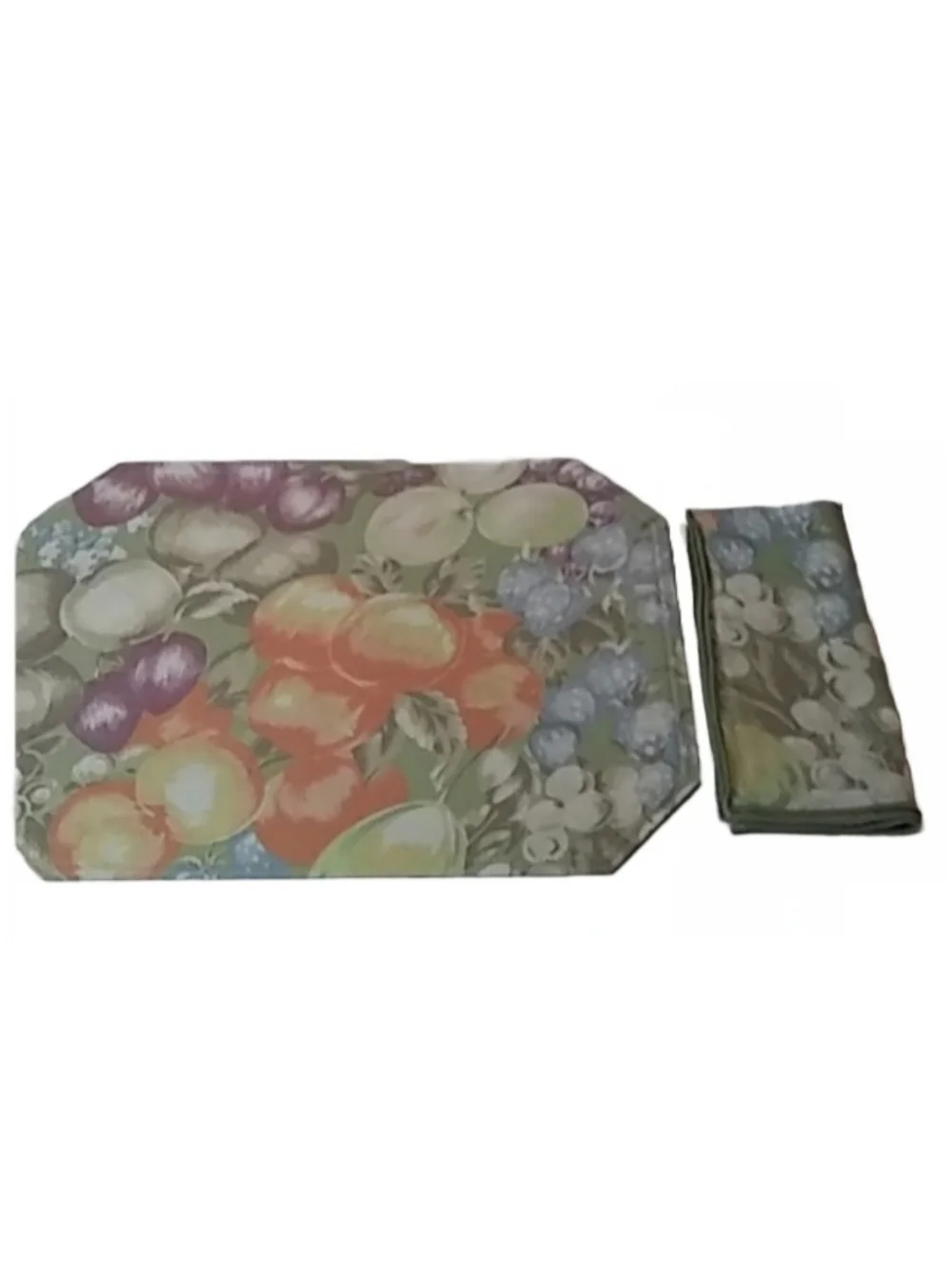 Cloth Placemat & Napkin Set (4) Fruit Theme Multicolor | EUC